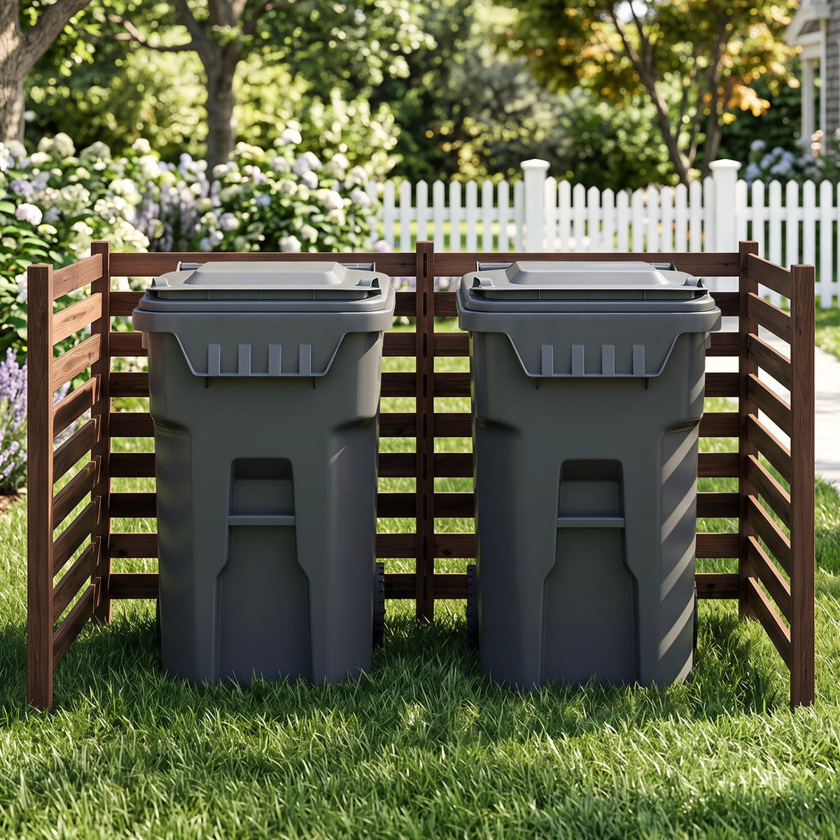 4-Panel Wooden Outdoor Privacy Fence with Ground Stakes