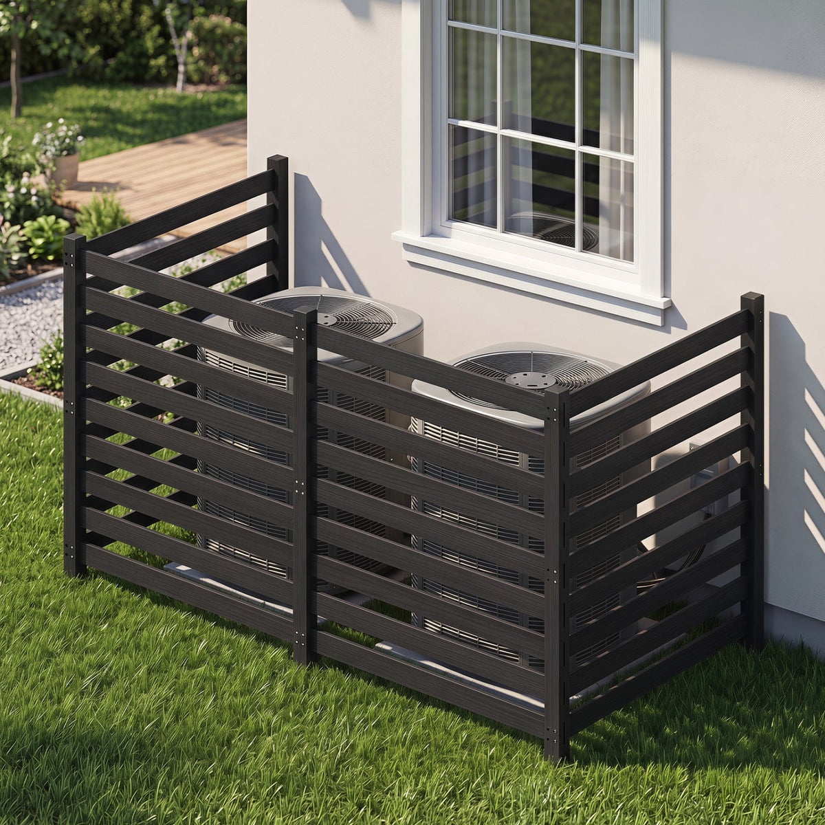 4-Panel Wooden Outdoor Privacy Fence with Ground Stakes
