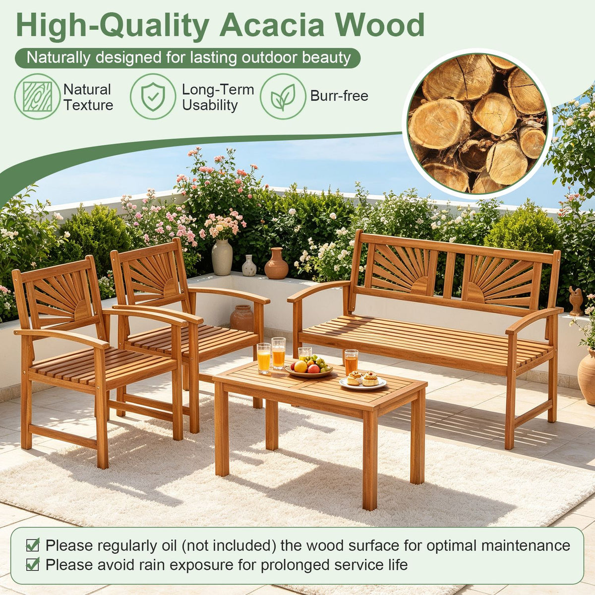Outdoor Wicker Sofa Chairs and Loveseat with Rectangle Coffee Table