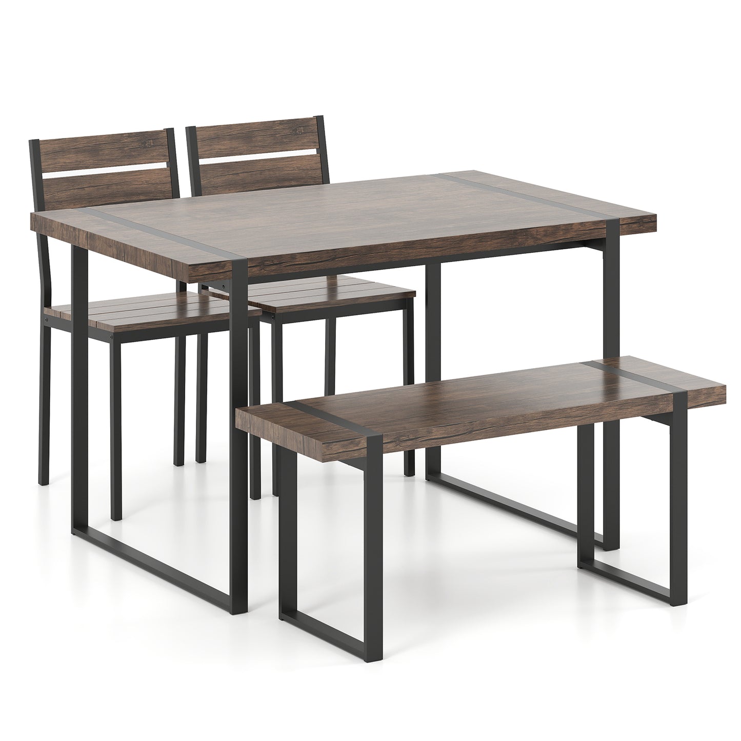 4-Piece Dining Table Set with Bench and 2 Chairs - Gray