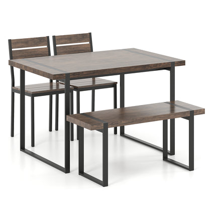 4-Piece Dining Table Set with Bench and 2 Chairs - Gray