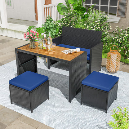 4-Piece Outdoor Dining Set with Loveseat, Ottomans & Table