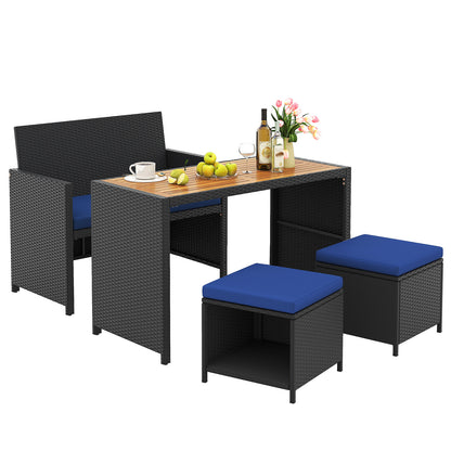 4-Piece Outdoor Dining Set with Loveseat, Ottomans & Table