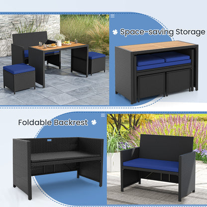 4-Piece Outdoor Dining Set with Loveseat, Ottomans & Table