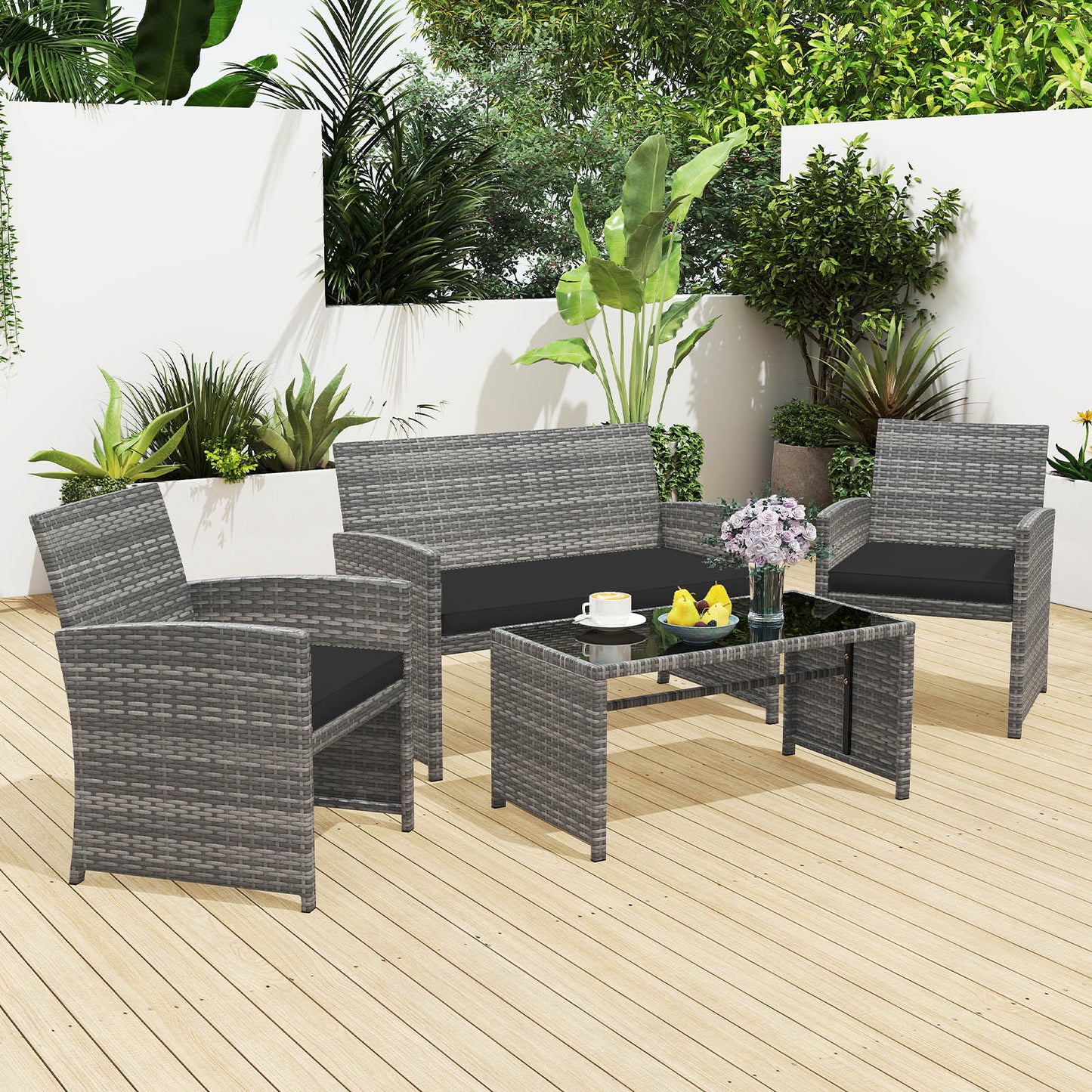 4-Piece Patio Conversation Set with Loveseat and Chairs