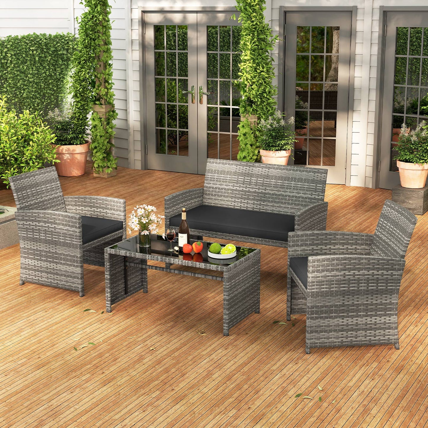 4-Piece Patio Conversation Set with Loveseat and Chairs