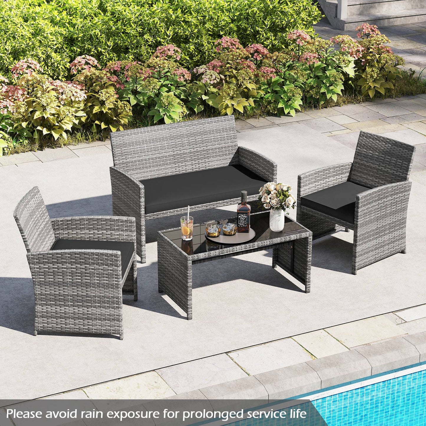 4-Piece Patio Conversation Set with Loveseat and Chairs