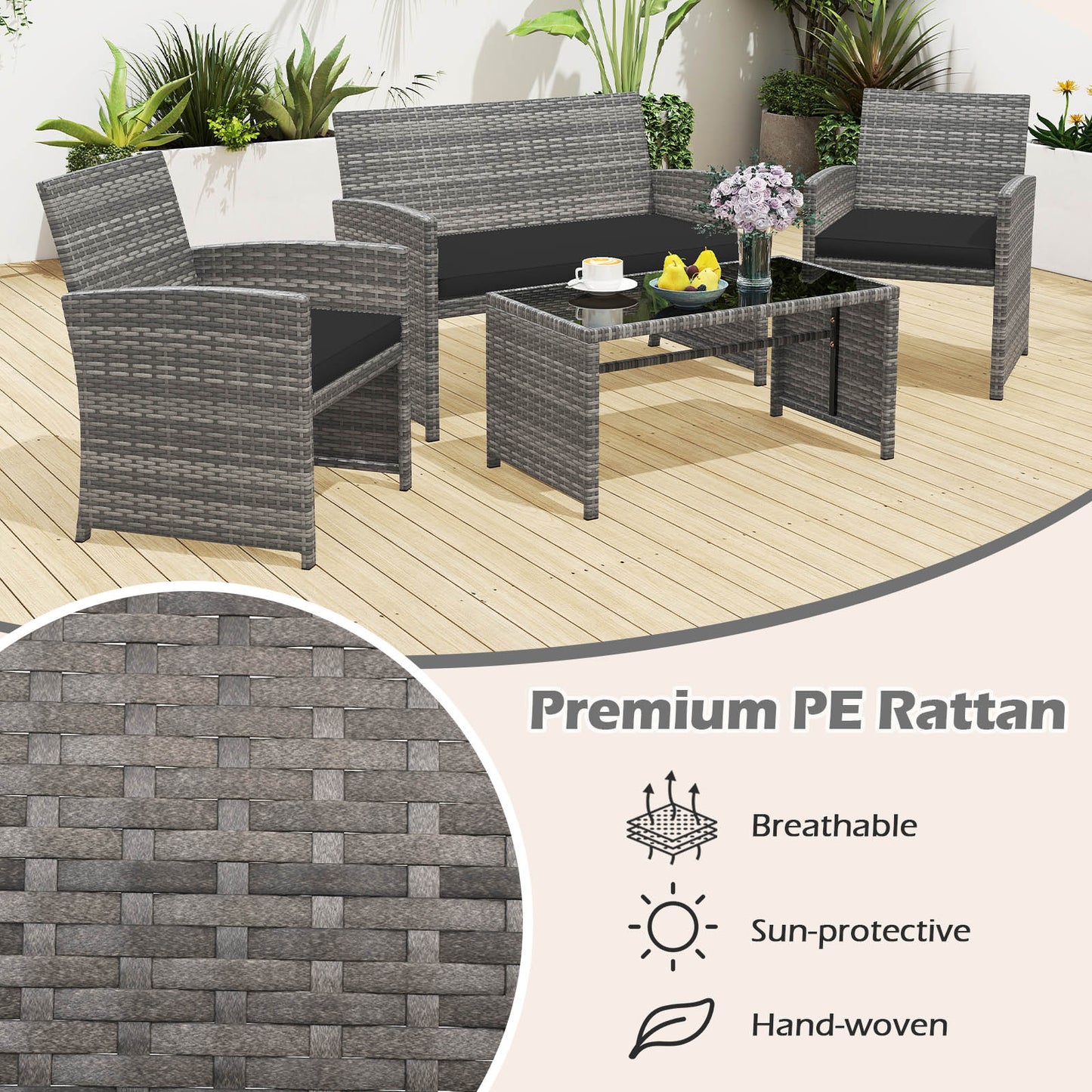 4-Piece Patio Conversation Set with Loveseat and Chairs