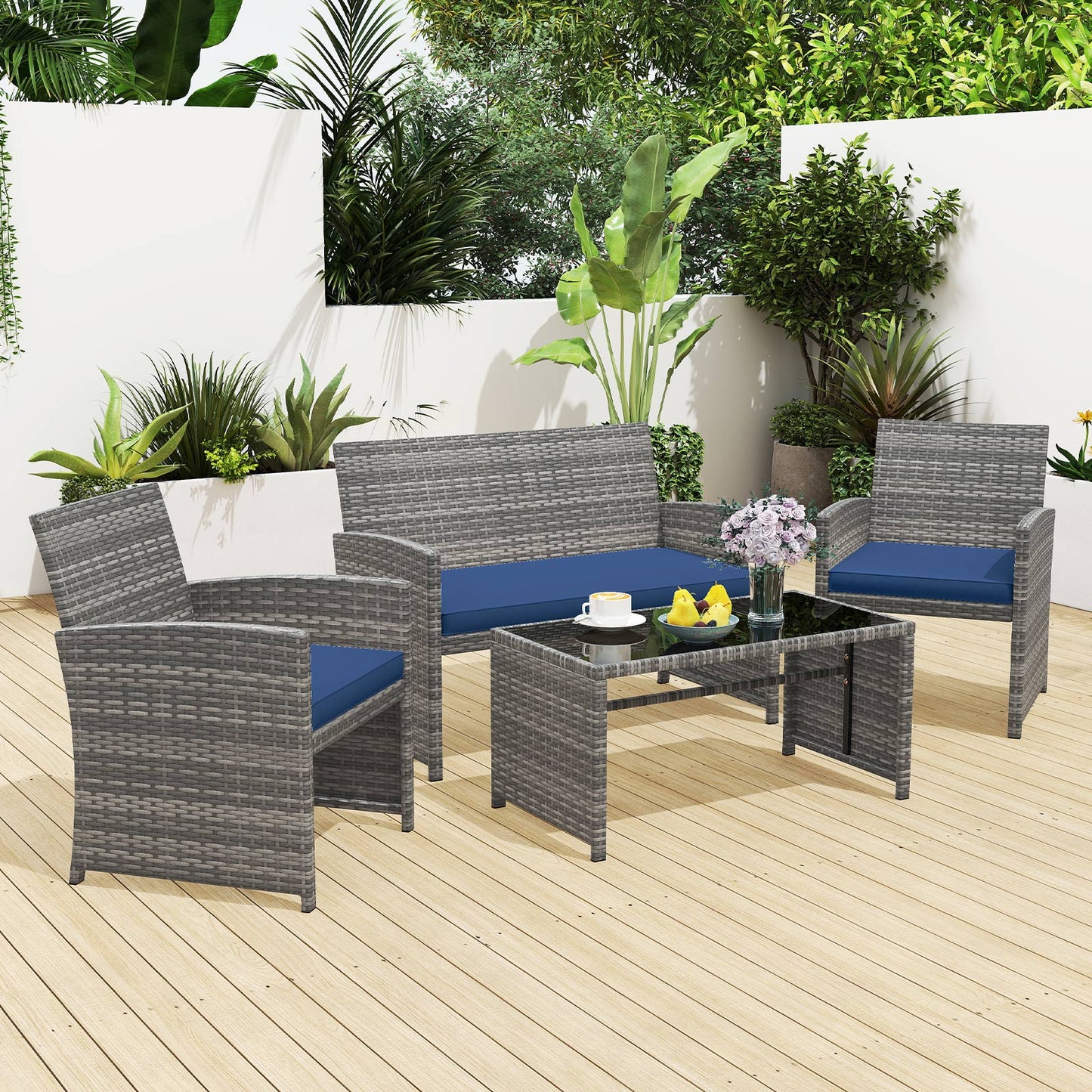 4-Piece Patio Conversation Set with Loveseat and Chairs