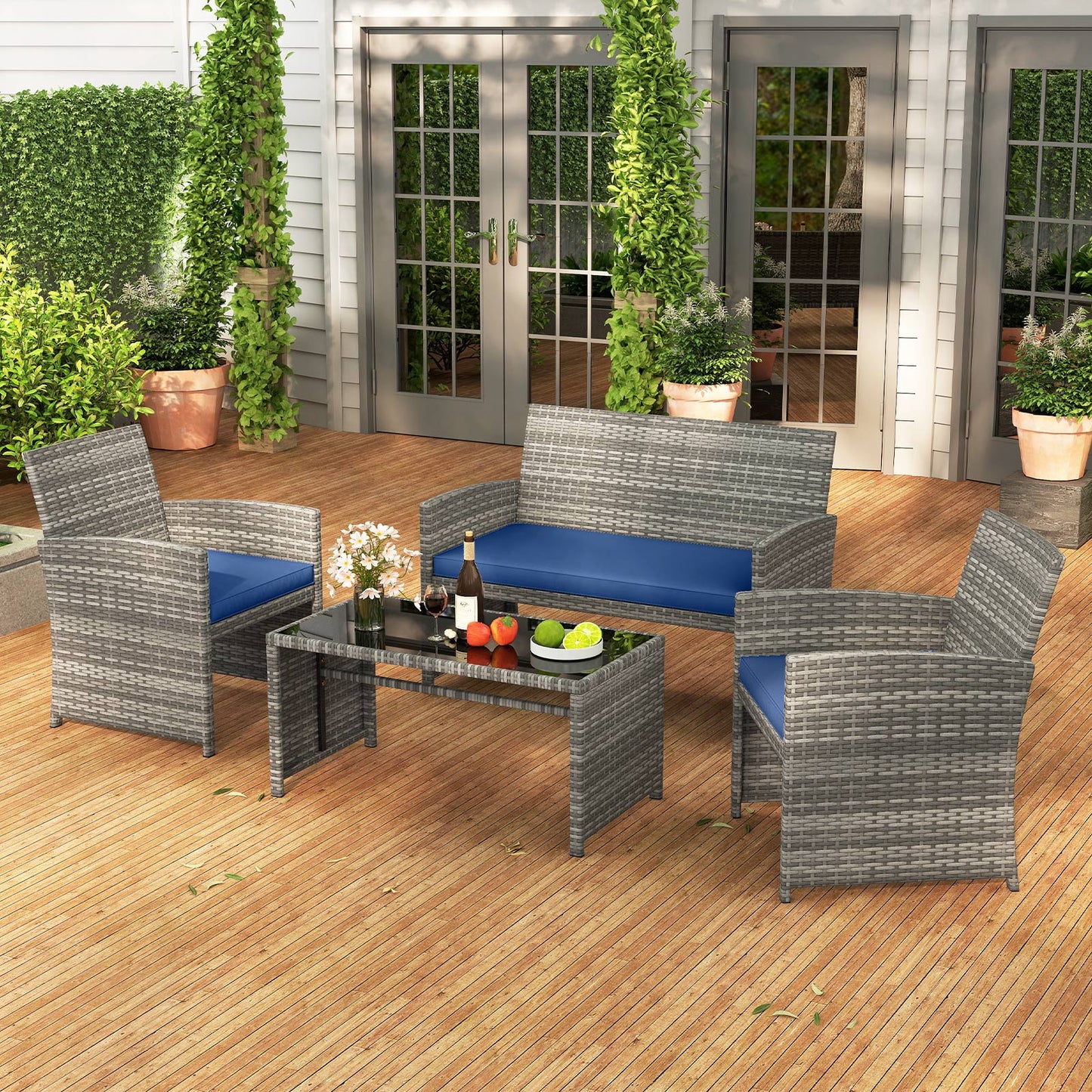 4-Piece Patio Conversation Set with Loveseat and Chairs