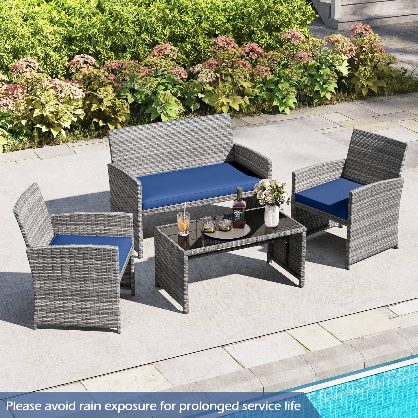 4-Piece Patio Conversation Set with Loveseat and Chairs