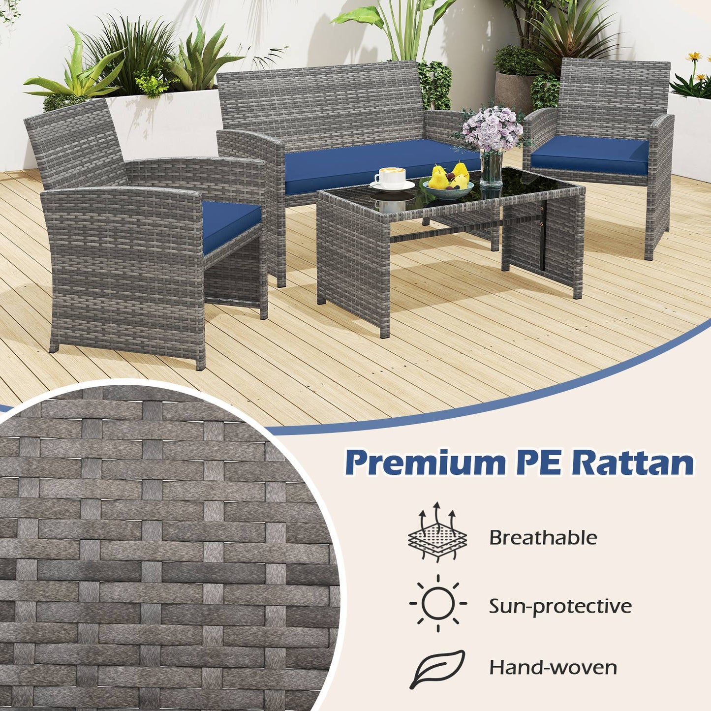 4-Piece Patio Conversation Set with Loveseat and Chairs