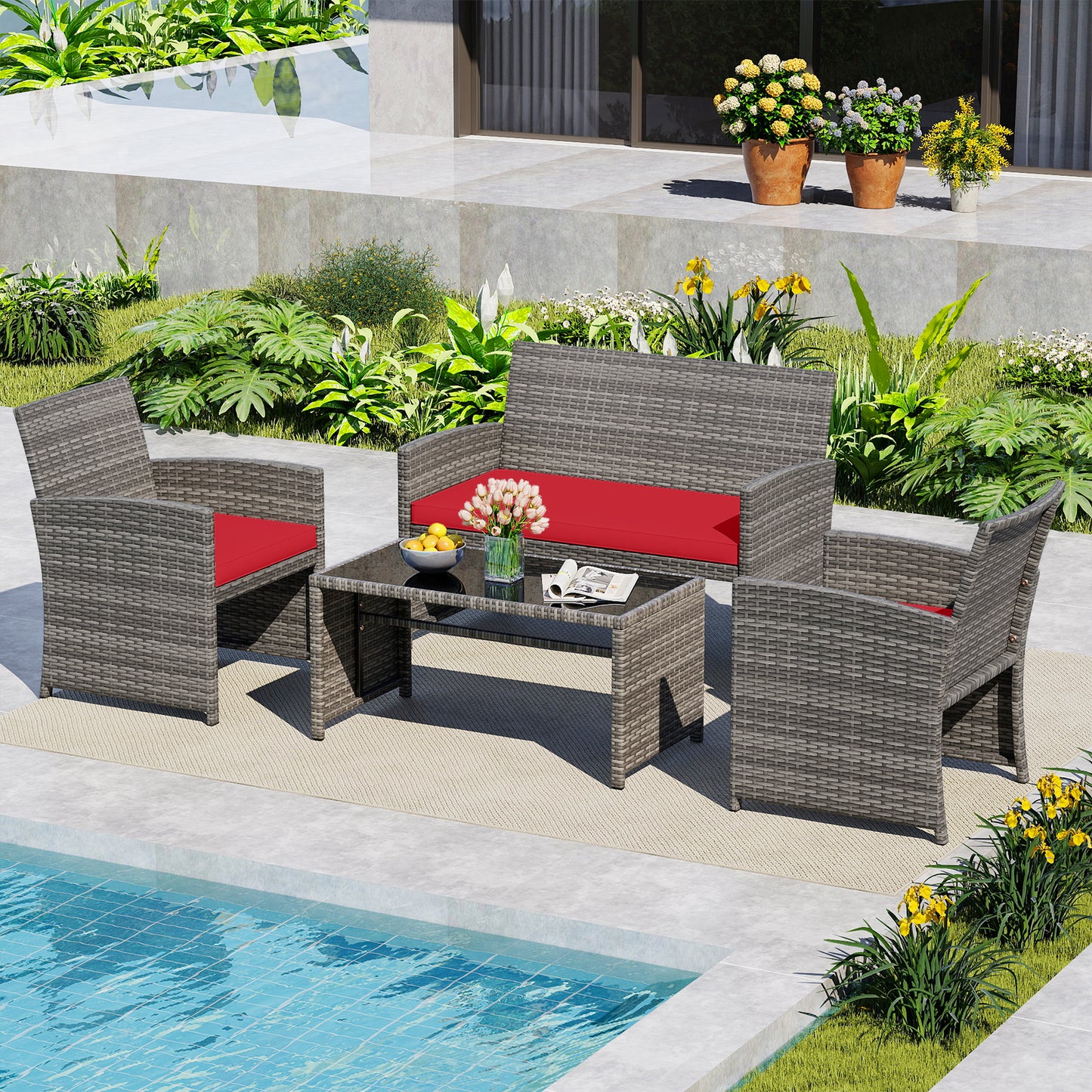 4-Piece Patio Conversation Set with Loveseat and Chairs