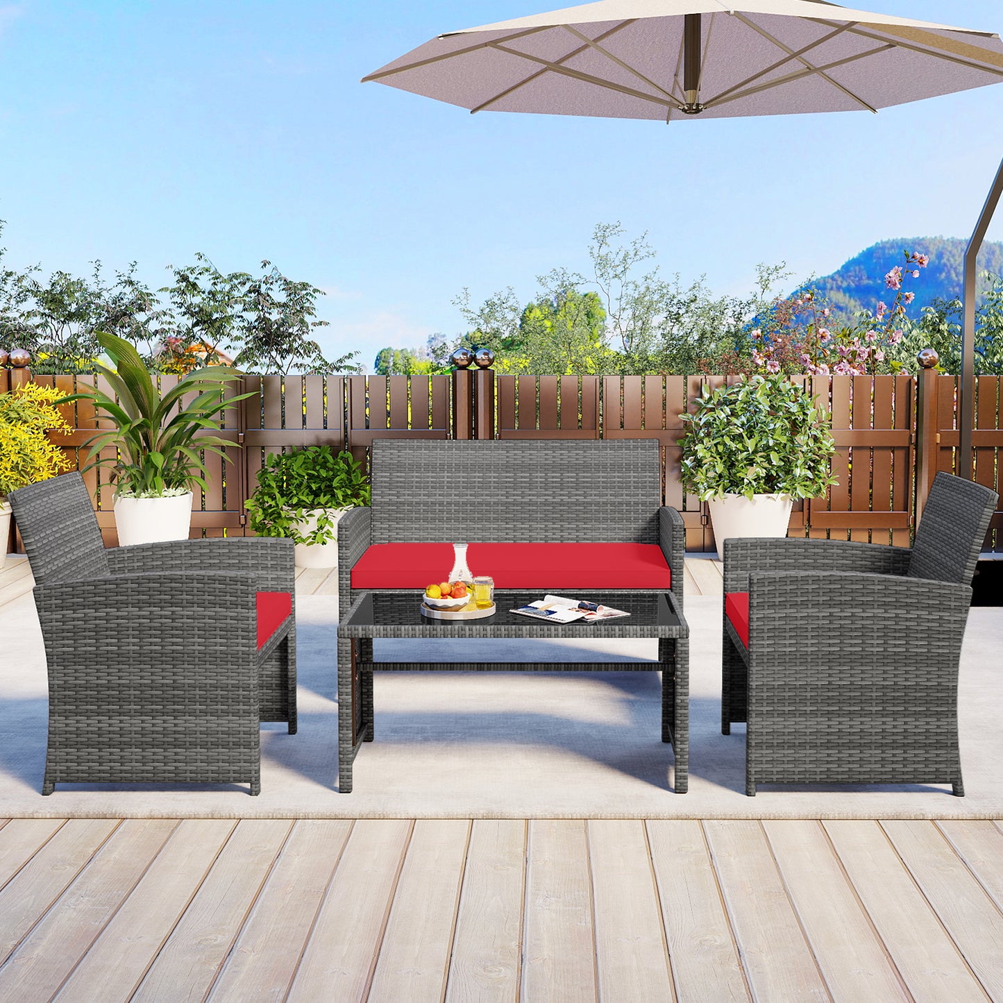 4-Piece Patio Conversation Set with Loveseat and Chairs