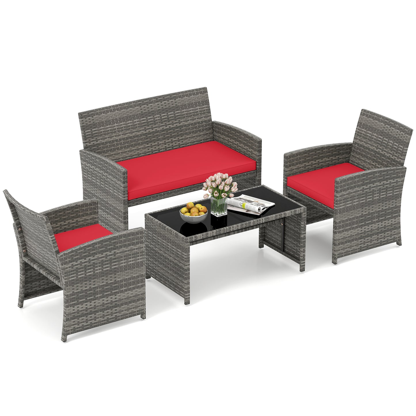 4-Piece Patio Conversation Set with Loveseat and Chairs