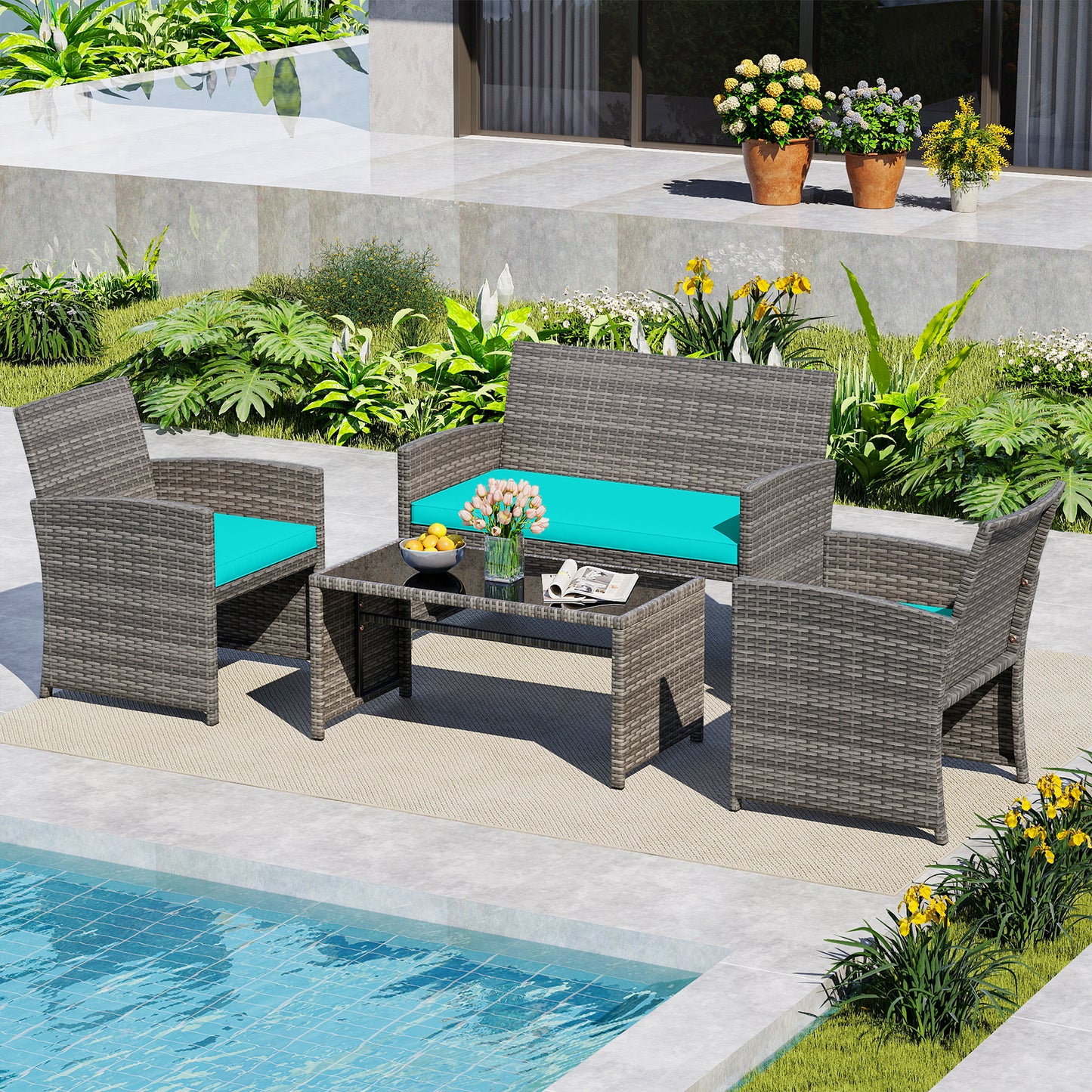 4-Piece Patio Conversation Set with Loveseat and Chairs