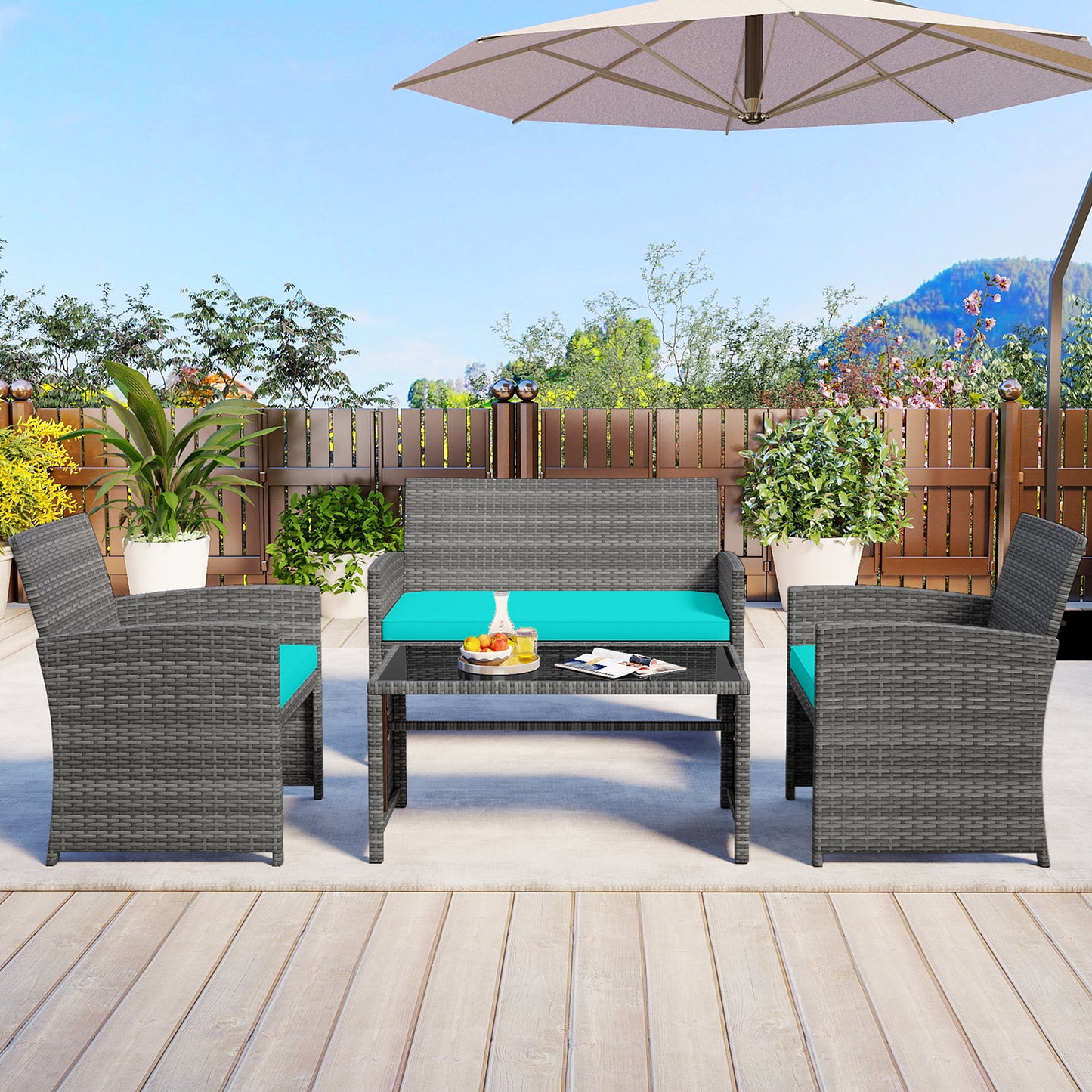 4-Piece Patio Conversation Set with Loveseat and Chairs