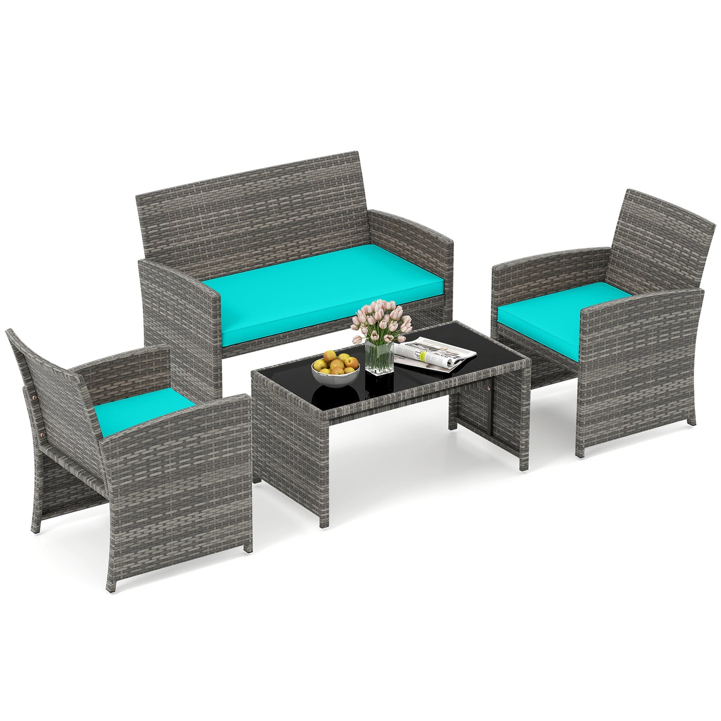 4-Piece Patio Conversation Set with Loveseat and Chairs