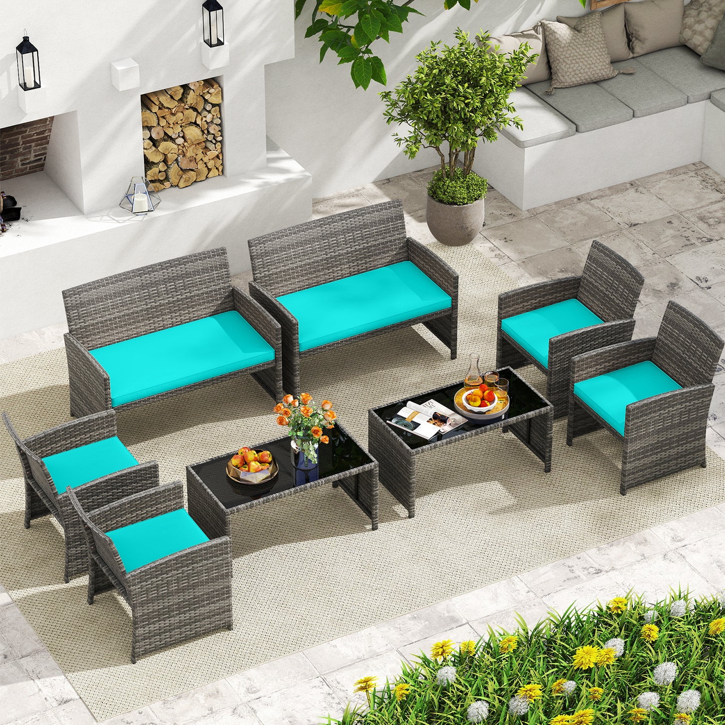 4-Piece Patio Conversation Set with Loveseat and Chairs