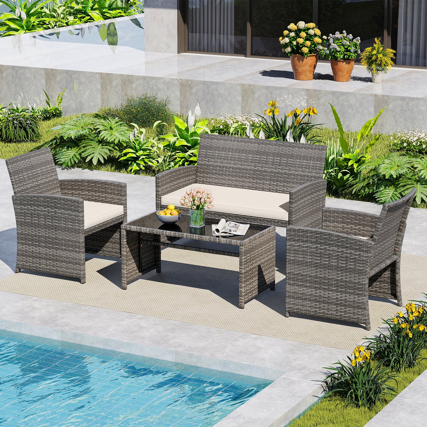 4-Piece Patio Conversation Set with Loveseat and Chairs
