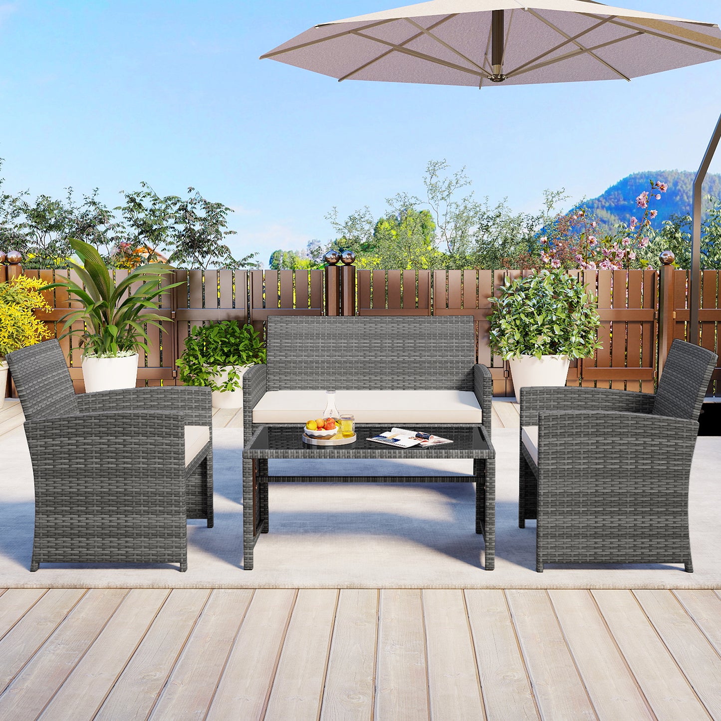 4-Piece Patio Conversation Set with Loveseat and Chairs