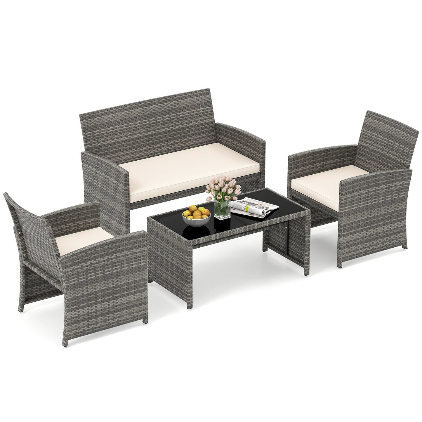 4-Piece Patio Conversation Set with Loveseat and Chairs