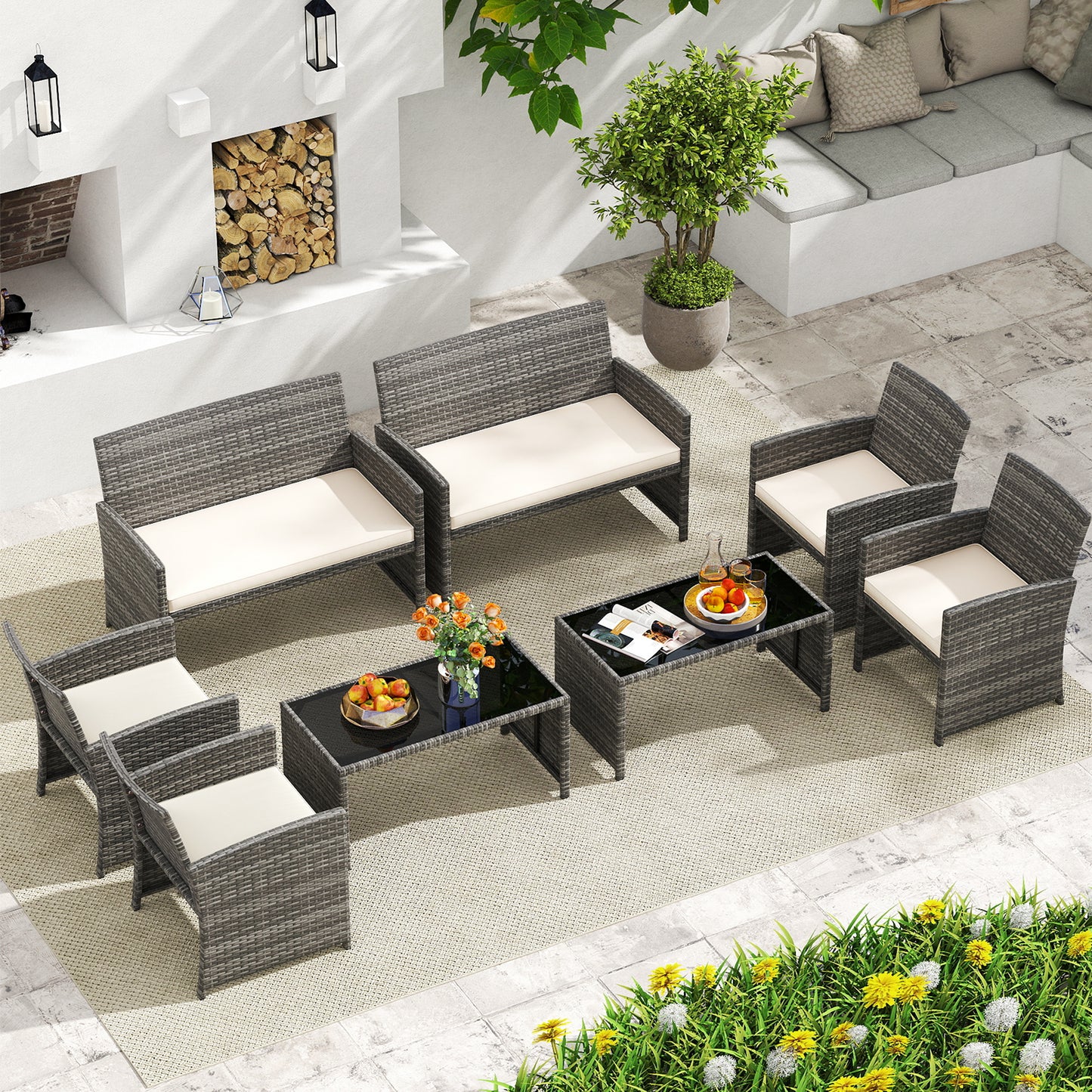 4-Piece Patio Conversation Set with Loveseat and Chairs