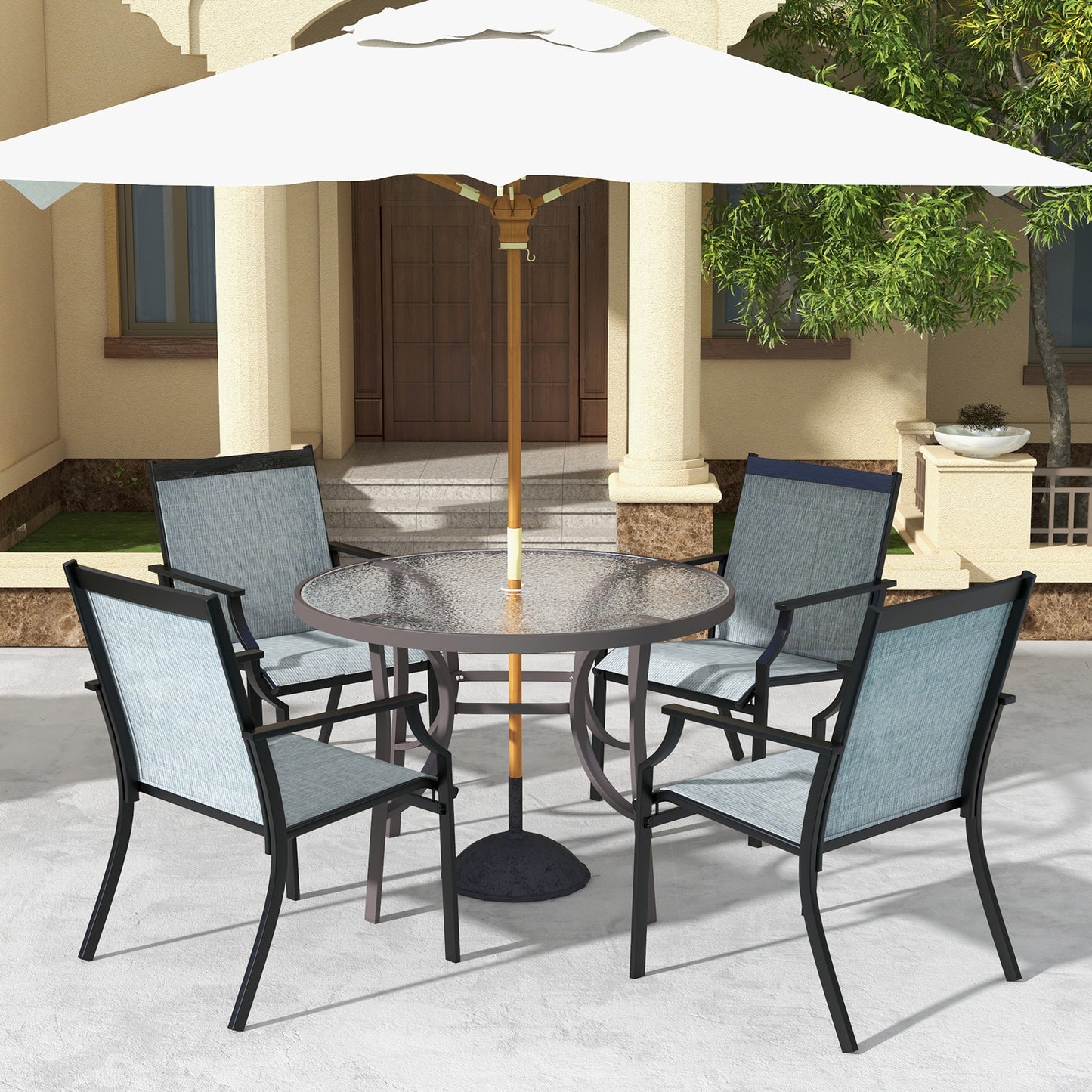 Patio Dining Chairs Set of 4 with Breathable Seat - Blue