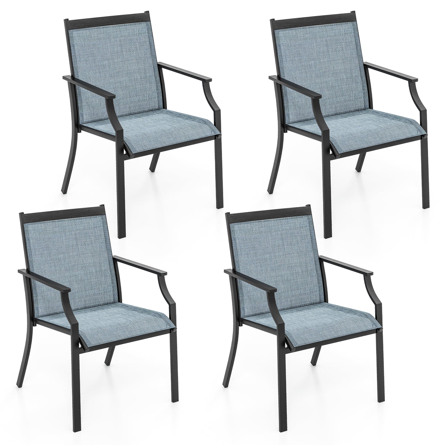 Patio Dining Chairs Set of 4 with Breathable Seat - Blue