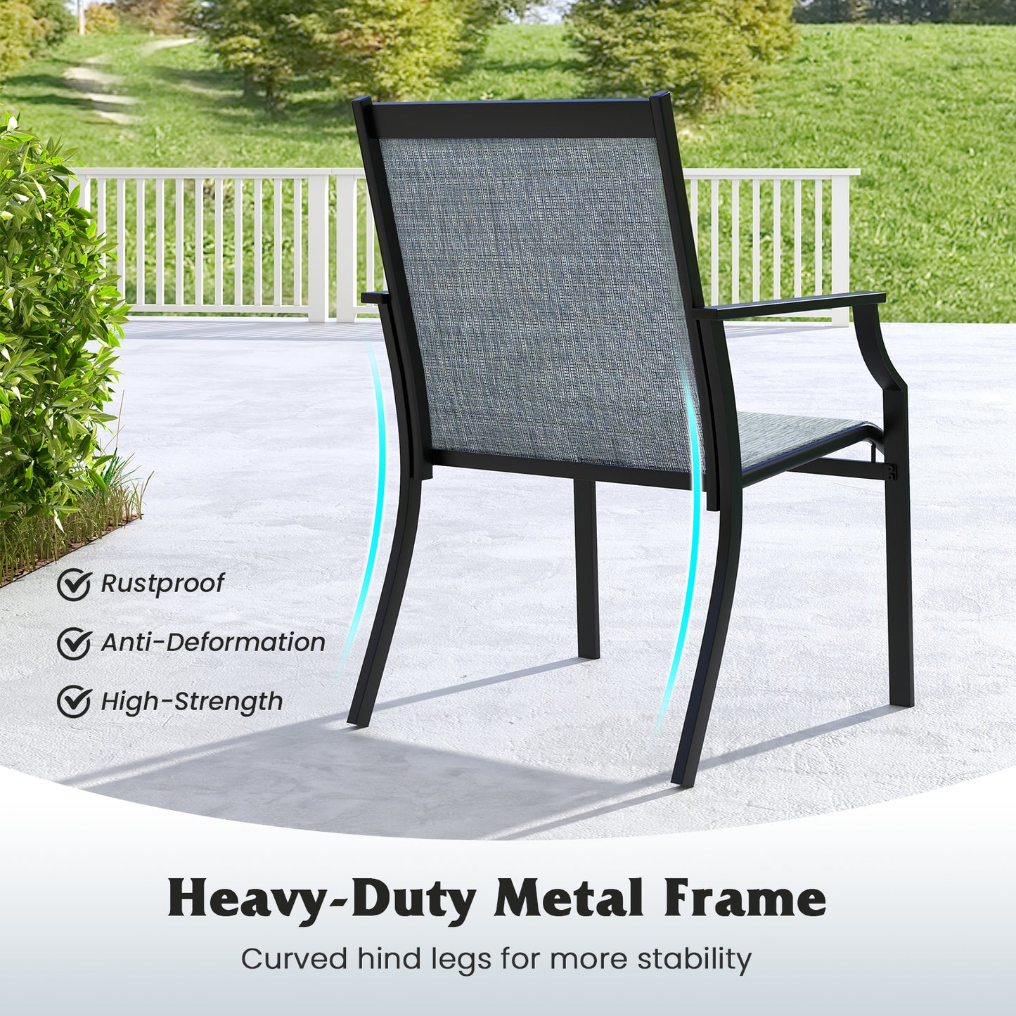 Patio Dining Chairs Set of 4 with Breathable Seat - Blue