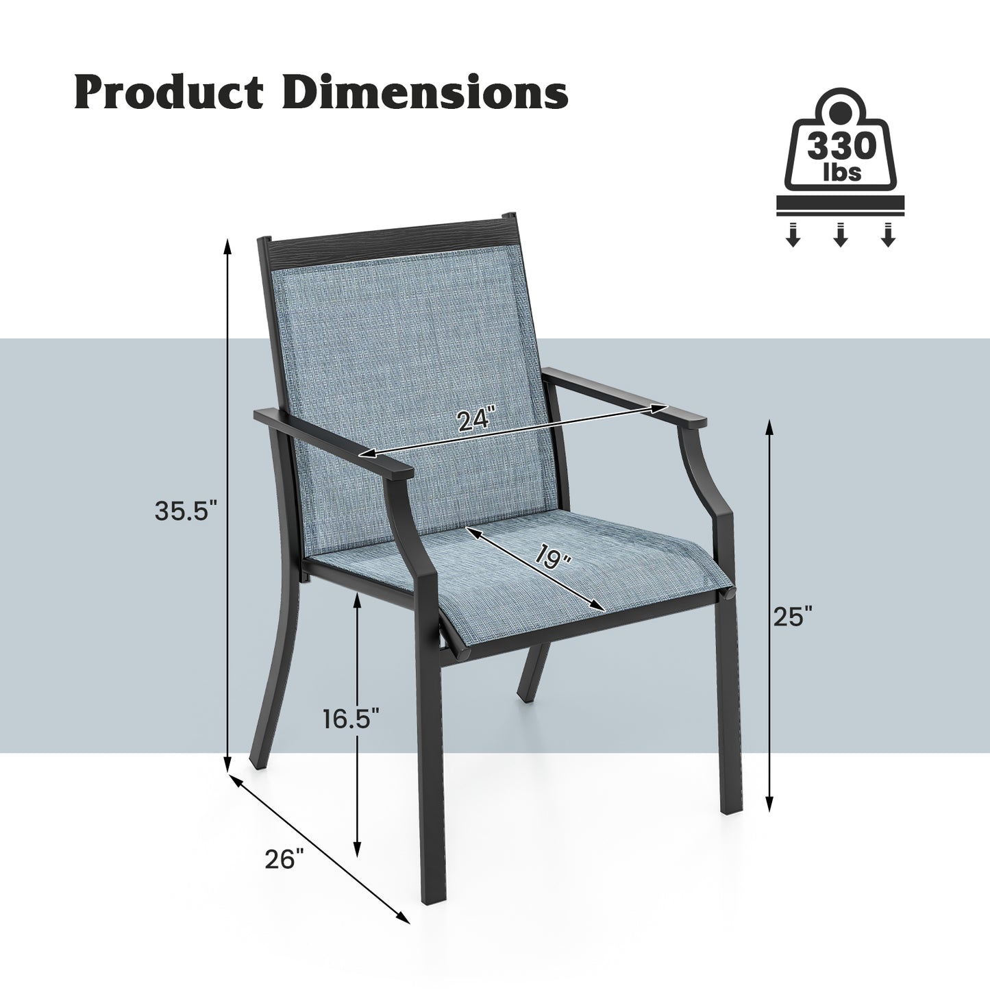 Patio Dining Chairs Set of 4 with Breathable Seat - Blue