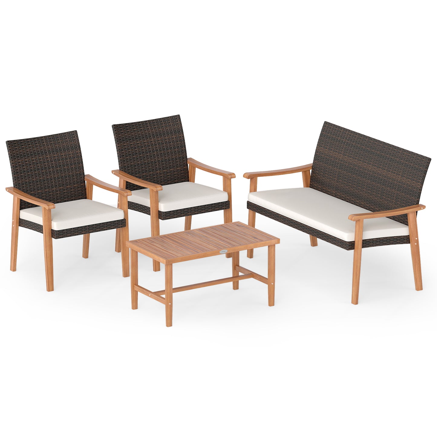 4-Piece Patio Conversation Set with Acacia Wood Table & Cushions