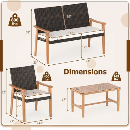 4-Piece Patio Conversation Set with Acacia Wood Table & Cushions