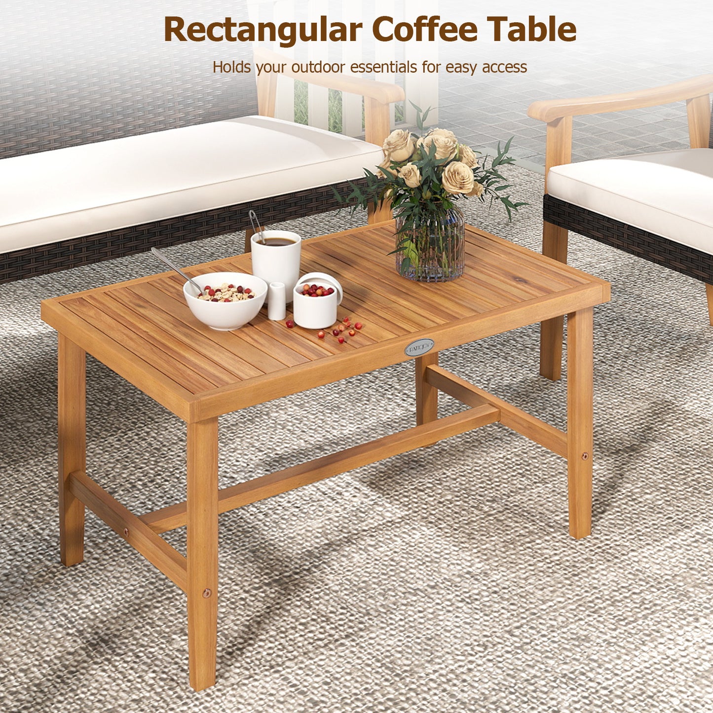4-Piece Patio Conversation Set with Acacia Wood Table & Cushions