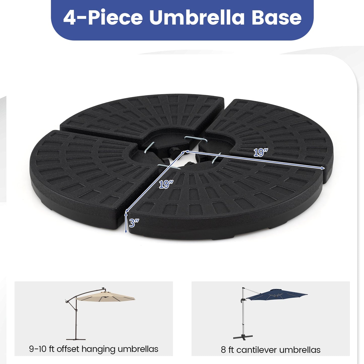 4-Piece Patio Market Umbrella Base 140 LBS Heavy-Duty with U-Locking Pins-Black