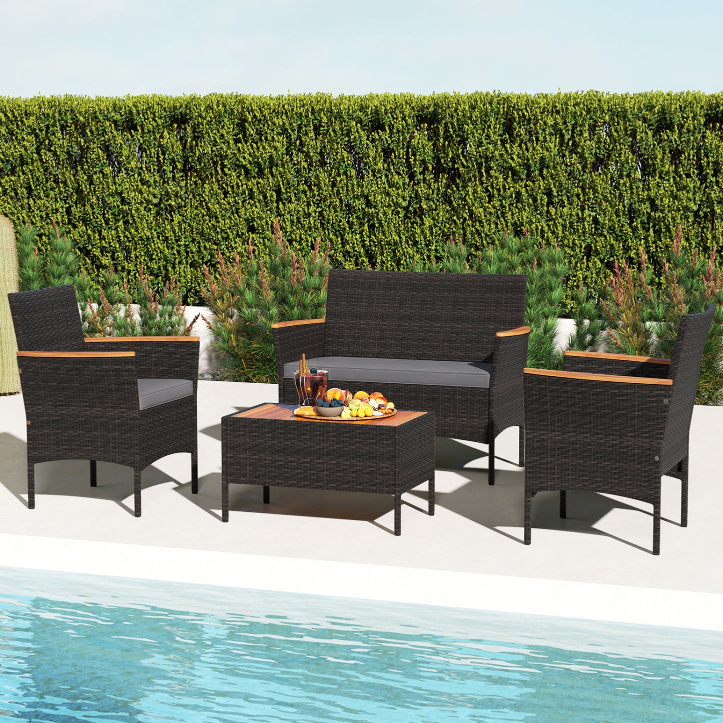 4-Piece Patio Conversation Set with Wicker Chairs & Loveseat