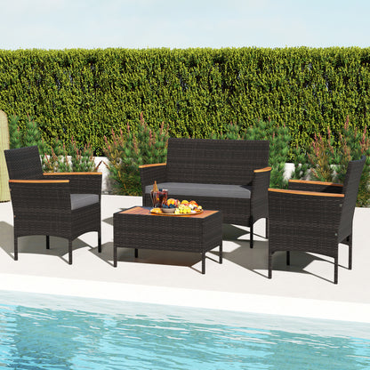 4-Piece Patio Conversation Set with Wicker Chairs & Loveseat