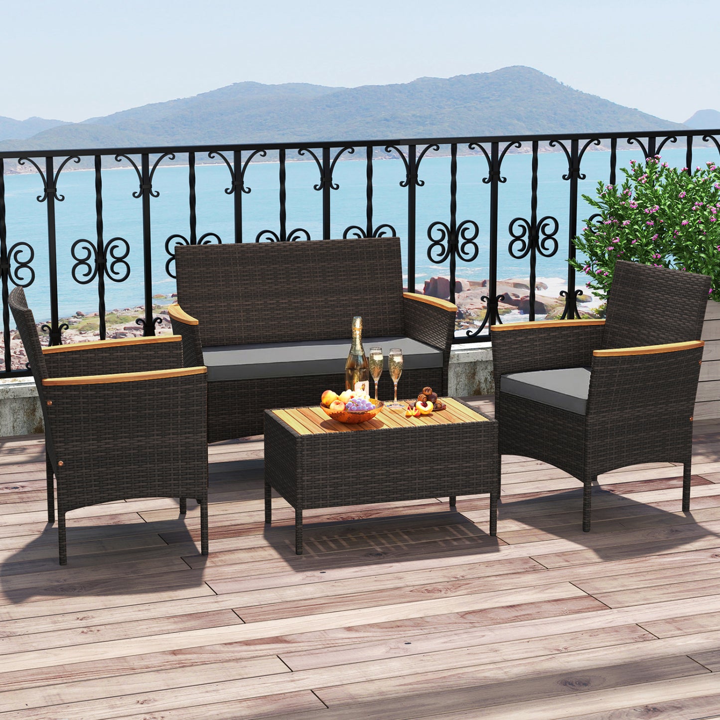 4-Piece Patio Conversation Set with Wicker Chairs & Loveseat
