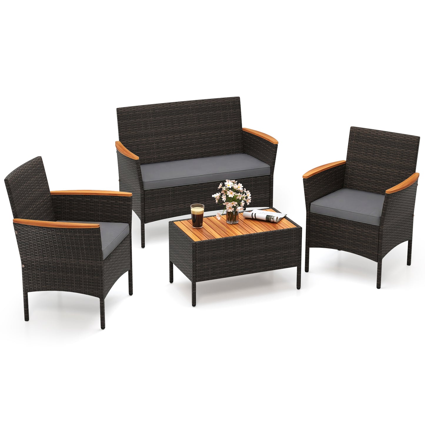 4-Piece Patio Conversation Set with Wicker Chairs & Loveseat