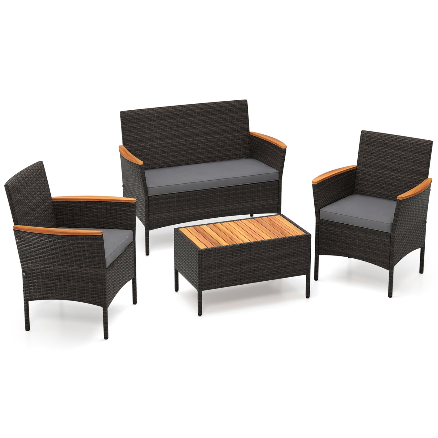 4-Piece Patio Conversation Set with Wicker Chairs & Loveseat