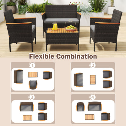 4-Piece Patio Conversation Set with Wicker Chairs & Loveseat
