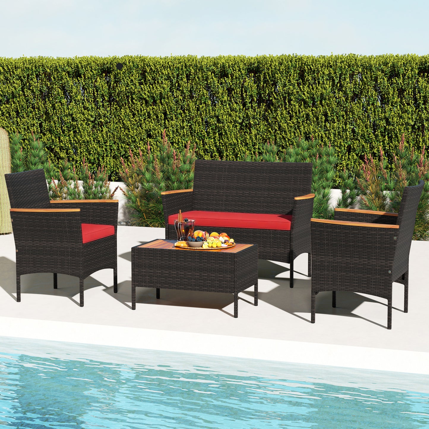 4-Piece Patio Conversation Set with Wicker Chairs & Loveseat