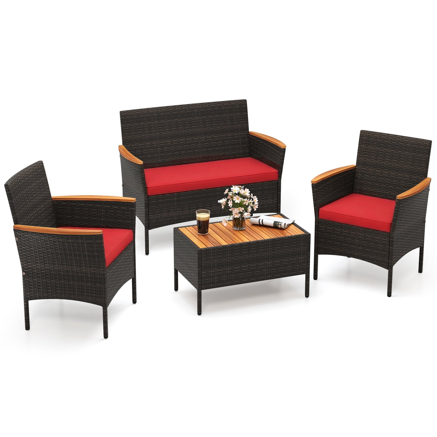 4-Piece Patio Conversation Set with Wicker Chairs & Loveseat