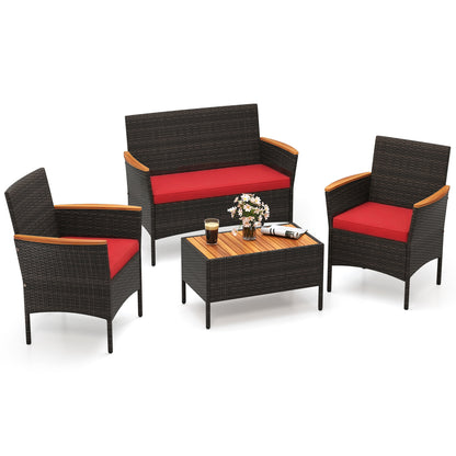 4-Piece Patio Conversation Set with Wicker Chairs & Loveseat