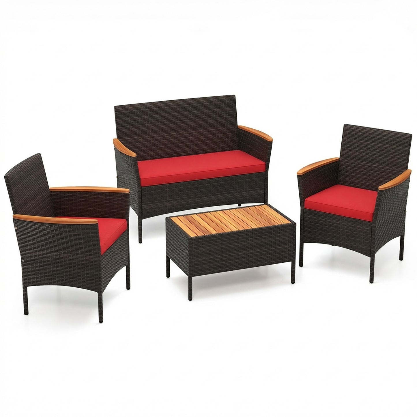 4-Piece Patio Conversation Set with Wicker Chairs & Loveseat