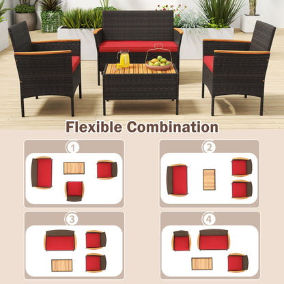 4-Piece Patio Conversation Set with Wicker Chairs & Loveseat