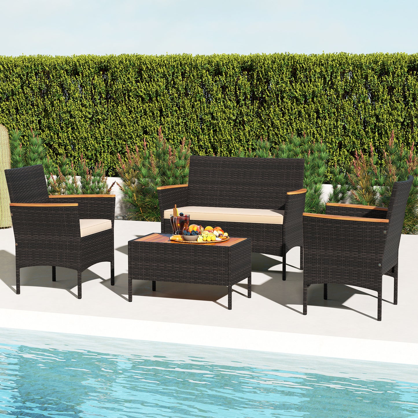 4-Piece Patio Conversation Set with Wicker Chairs & Loveseat