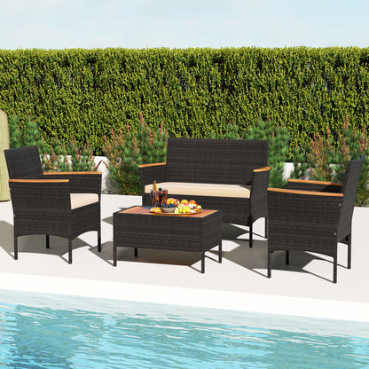 4-Piece Patio Conversation Set with Wicker Chairs & Loveseat