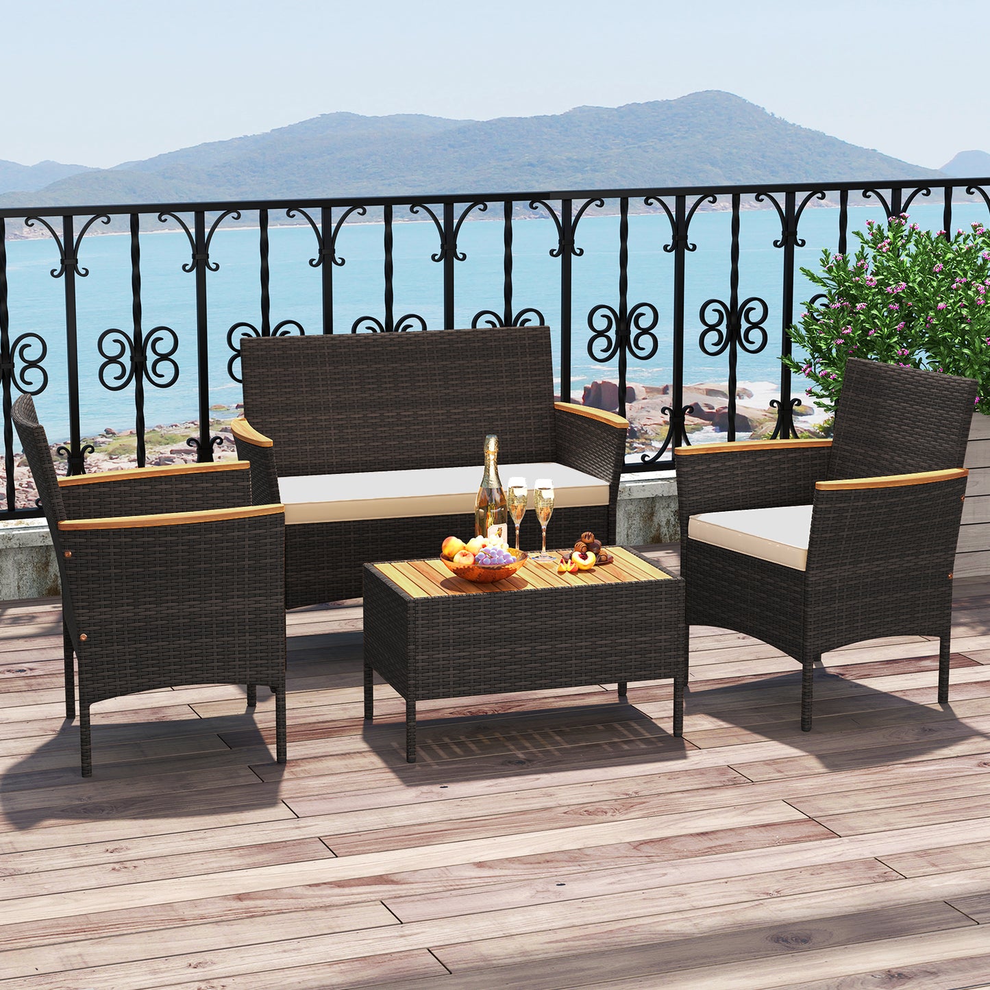 4-Piece Patio Conversation Set with Wicker Chairs & Loveseat