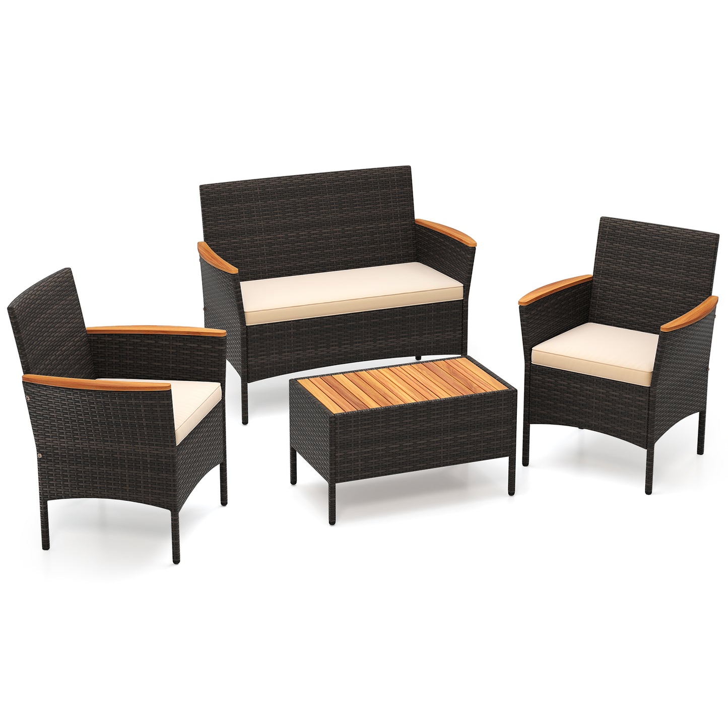 4-Piece Patio Conversation Set with Wicker Chairs & Loveseat